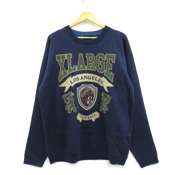 XLARGE EMBLEM LOGO CREWNECK KNIT エクストララージ ロゴクルーネックニット 101223015002 ネイビー サイズ:XL 【中古】【126 ストリート】 【四日市 併売品】【126-260312-02SH】