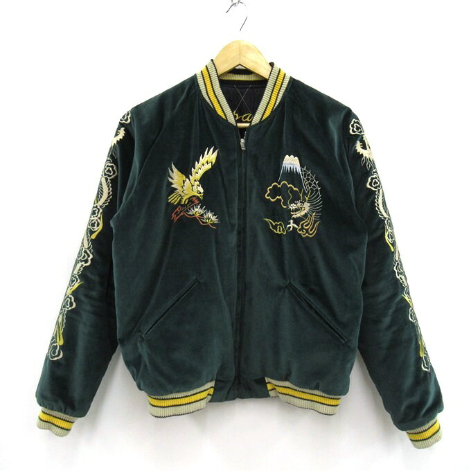 東洋エンタープライズ Velveteen Souvenir Jacket “EAGLE”×“JAPAN MAP” テーラー東洋 スカジャン スーベニアジャケット リバーシブル TT14895　グリーン/ブラック　サイズ：M 【中古】【128 アメカジ】 【四日市 併売品】【128-260407-07SH】