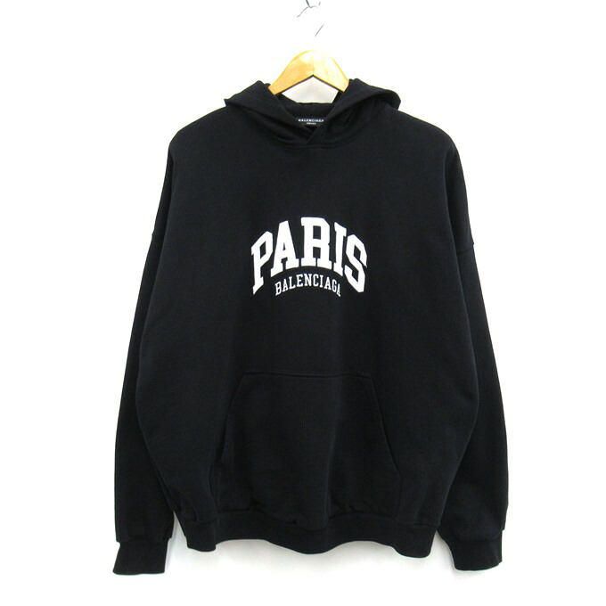 BALENCIAGA 22SS Cities Paris Hoodie バレンシアガ ロゴ刺繍プルオーバーパーカー フーディー 674986 TLVL8 1070　ブラック　サイズ：L 【中古】【122 インポート】 【四日市 併売品】【122-260410-03SH】