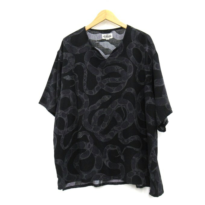 CALEE 24SS R/P ALLOVER SNAKE PATTERN KEY NECK WIDE SILHOUETTE SH 持ちはこび スネークパターン ティーシャツティーシャツ 黒いこと 大きさ：L【中古】【128 アメカジ】【四日市 併売品】【128-260410-05SH】