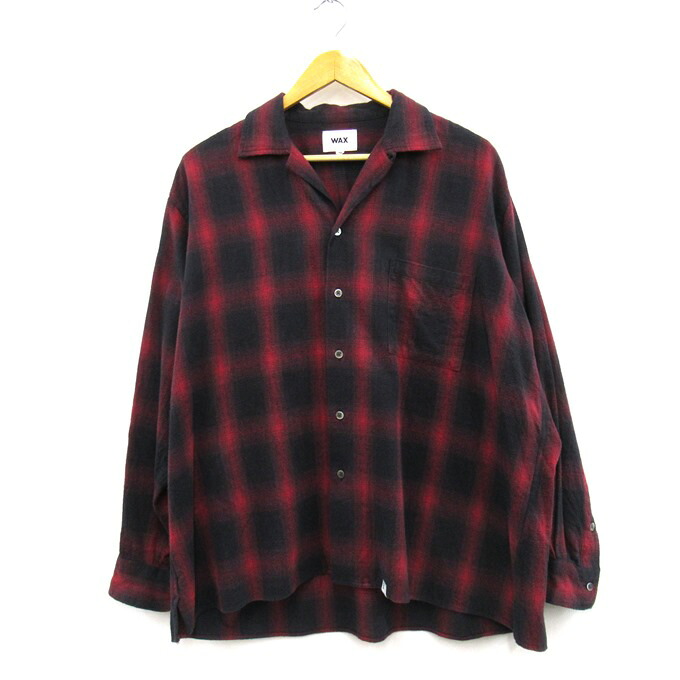 WAX Ombre check open collar shirts 蝋涙 オンブレチェックオープンカラーシャツ WX-0119 赤いこと/黒いこと 大きさ：M【中古】【128 アメカジ】【四日市 併売品】【128-260410-08SH】