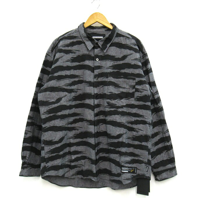 NEIGHBORHOOD 26SS CAMO PATTERN CHAMBRAY SHIRT LS ネイバーフッド カモ柄シャンブレーシャツ 261TSNH-SHM10 ブラック/グレー サイズ:XL 【中古】【126 ストリート】 【四日市 併売品】【126-260415-01SH】