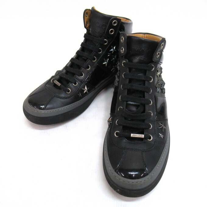 JIMMY CHOO BELGRAVIA ジミーチュウ ベルグラヴィア スタッズハイカットスニーカー 黒いこと 大きさ：40 1/2（約25.5糎）【中古】【139 スニーカー】【四日市 併売品】【139-260424-04SH】
