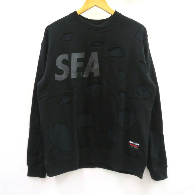 WIND AND SEA × WILDSIDE YOHJI YAMAMOTO Damage Cutting Sweat Shirtウィンダンシー×ワイルド姿勢 不都合切り立てる トレーナー SE-T14-025-1-02 黒いこと 大きさ：2(S)【中古】【126 表どおり】【四日市 併売品】【126-260516-05VH】