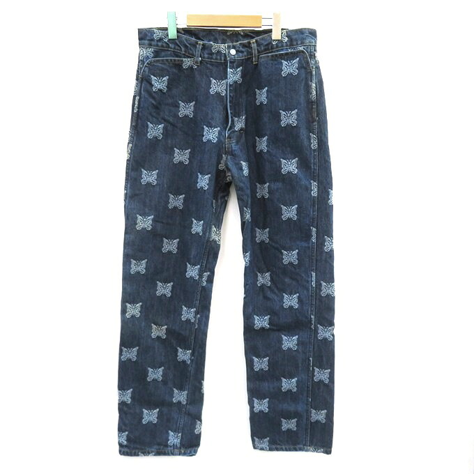 Needles Straight Jean Papillon Jacquard / DenimPants ニードルス パピヨン刺しゅう ジーンズズボン下 MR209 インディゴ 大きさ：L【中古】【125 DM】【四日市 併売品】【125-260524-01VH】