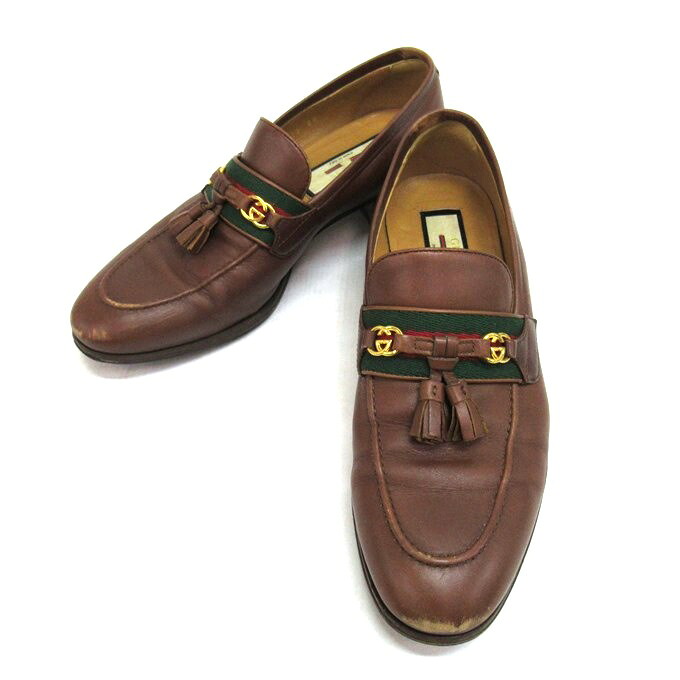 GUCCI(グッチ) インターロッキング ウェブライン ローファー タッセル 624316 ブラウン サイズ:38(約25cm)【中古】【140 その他靴】【四日市 併売品】【140-260519-04SH】|フーリエ 店