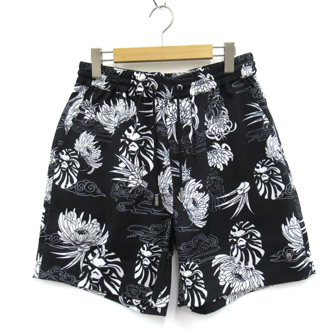 BAPE BLACK/A BATHING APE　Hawaiian Camp Shorts ベイプブラック/アベイシングエイプ ハワイアン キャンプ ショーツ パンツ ブラック　サイズ：M【中古】【126 ストリート】【四日市 併売品】【126-260722-05SH】｜フーリエ　店 27,972円