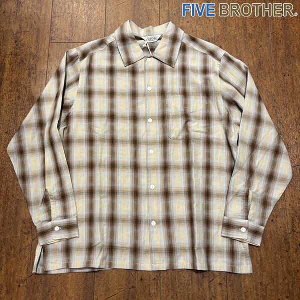 【FIVE BROTHER】ファイブブラザー　LIGHT OMBRE SHIRTS /ライトフオンブレシャツ/オンブレチェック /アウトドア/ワーク/長袖/チェックシャツ/コットン/アメカジ/サーフ/ヴィンテージ/ブラウン/Brown/Beige/ベージュ/軽い/ゆったり/オーバーサイズ/ソフト/柔らか/#152610｜洋品百貨YAMATOYA 8,250円
