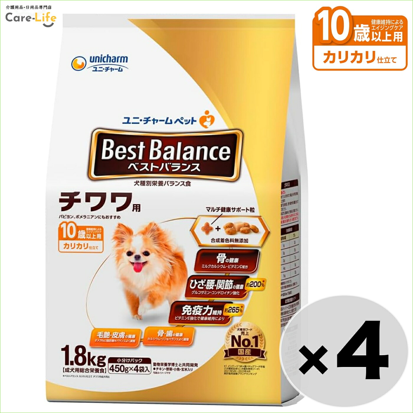 【4袋セット・チワワ用】ユニ・チャーム ベストバランス　カリカリ仕立て チワワ用 10歳以上用 1.8kg×4個 ドッグフード