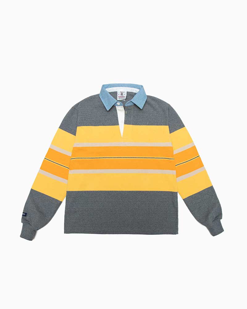 バーバリアン【BARBARIAN】12oz REGULAR LONG denim collar / WFE07Y (オックスフォード/イエロー/ベガスゴールド/タンジェリン) \"NEW JAPAN SIZE\" メンズ 長袖 へヴィーウエイト レギュラーカラー デニムカラー ラグビージャージ ラガーシャツ ボーダー
