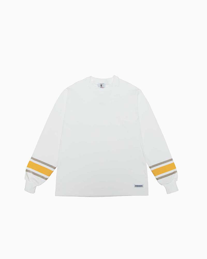 バーバリアン【BARBARIAN】12薬局衡オンス CREW LONG / WFE13Y (白いこと/トープ/黄色) \"NEW JAPAN SIZE\"" メンズ 長袖 へヴィーウエイト ラグビープルオーバー ラガープルオーバー 労働者の一団のど首 丸首 トリ色合い 無地"