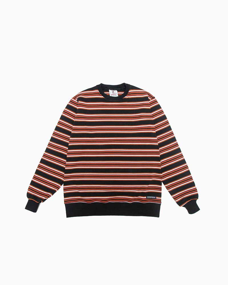 バーバリアン【BARBARIAN】12oz WAISTBAND CREW LONG / WFE16Y (ブラック/ラスト/アイボリー/マルーン) \"NEW JAPAN SIZE\" メンズ 長袖 裾リブ へヴィーウエイト ラガーシャツ ラグビーシャツ クルーネック 丸首 ボーダー