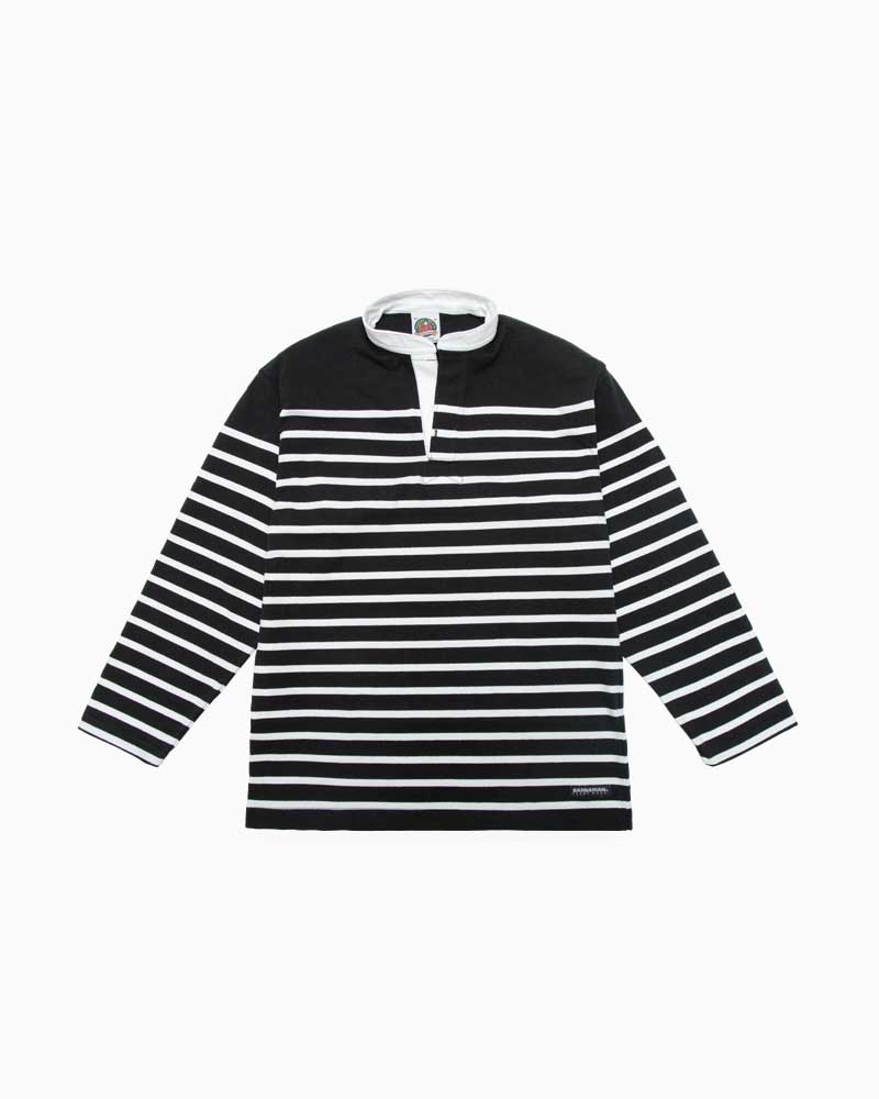 バーバリアン【BARBARIAN】 8oz HENLEY LONG / CML04(ブラック/ホワイト)レディース　長袖　ヘンリーカラー　ラグビージャージ　ライトウエイト　ボーダー　ジャパンサイズ