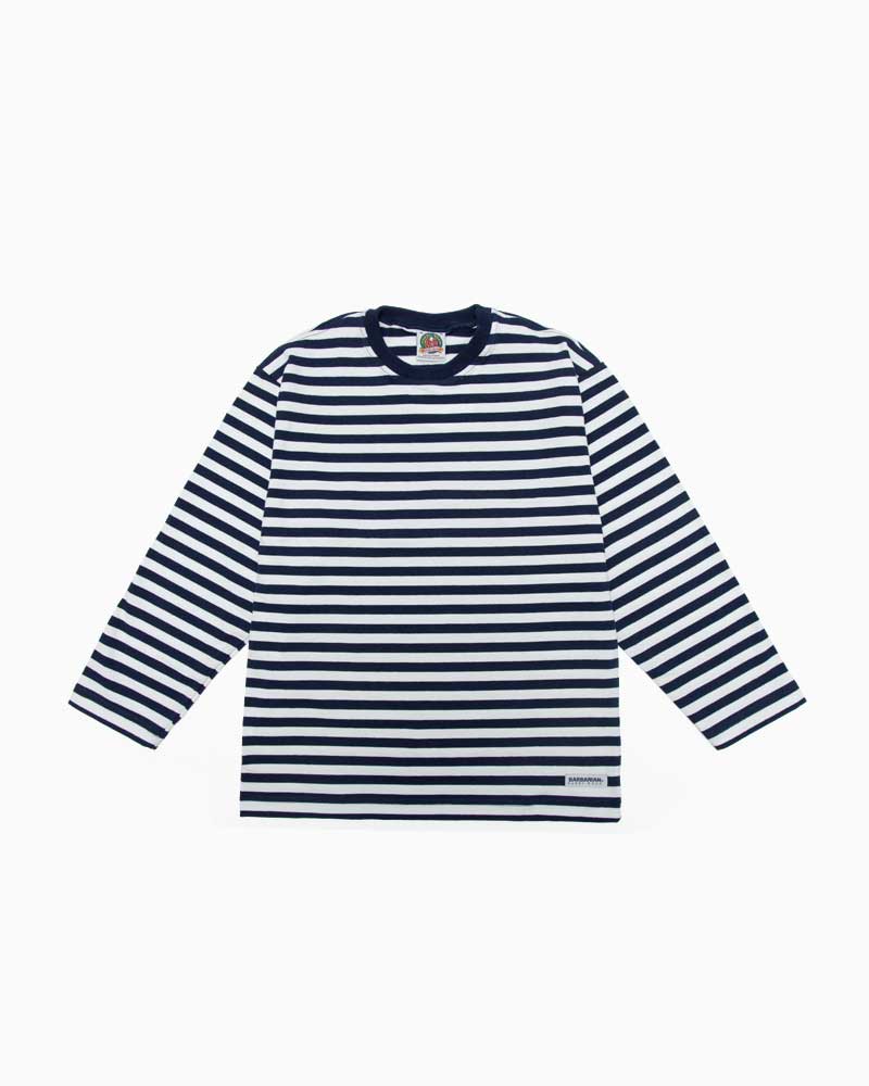 バーバリアン【BARBARIAN】8oz CREW LONG / CML06(ネイビー/ホワイト)レディース　長袖　クルーネック　ラグビージャージ　ライトウエイト　ボーダー　ジャパンサイズ｜フレームショップ