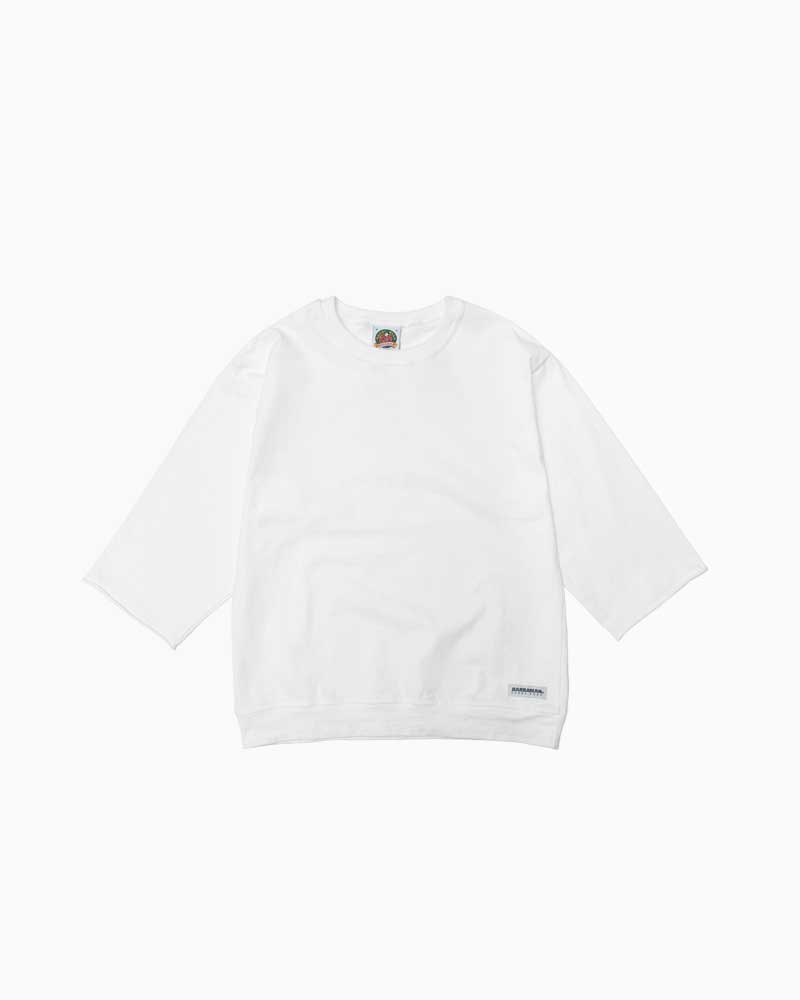 バーバリアン【BARBARIAN】8oz WAISTBAND CREW 3/4 / WSE25 (ホワイト) 　レディース　七分袖　カットオフ　クルーネック　ラグビージャージ　ラガーシャツ　ビッグシルエット　ライトウエイト　無地｜フレームショップ