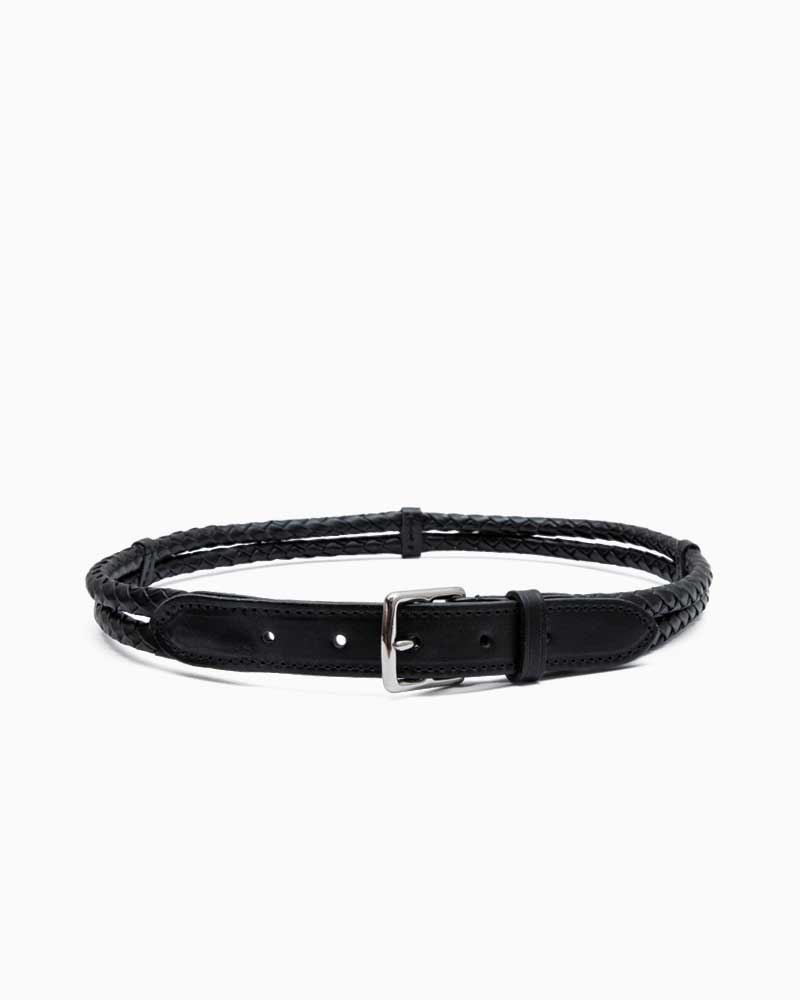 べオーマレザーカンパニー【BEORMA LEATHER COMPANY】 型番：P0012 DOUBLE TUBE PLAITED BELT（ブラック)　ダブルチューブメッシュベルト　カジュアルベルト　25mm　カウハイド　牛革　男女兼用