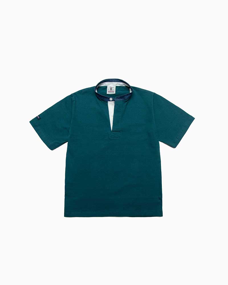 バーバリアン【BARBARIAN】8薬局衡オンス HENLEY SHORT / XSE09Y (ティール) \"NEW JAPAN SIZE\"" メンズ 半袖 ヘンリー素っ首 ジーンズ色つや ラグビープルオーバー ラガープルオーバー ともし火掛け目 無地 益荒男"