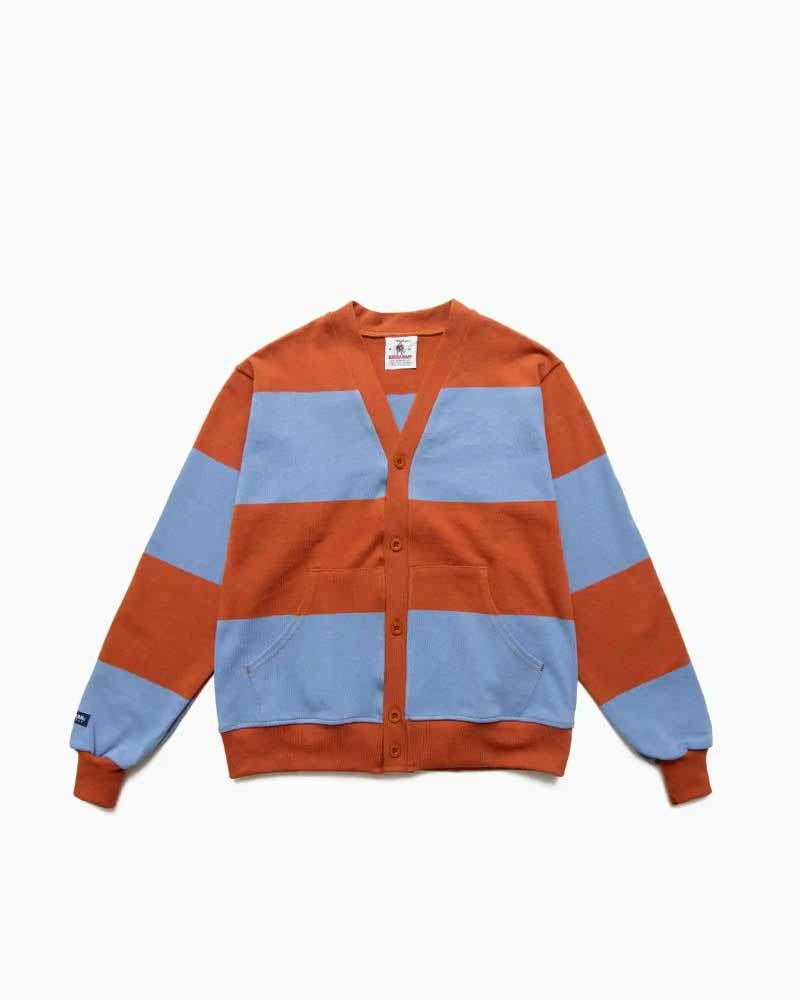 バーバリアン【BARBARIAN】 12oz CARDIGAN LONG / XFE25 (コロンビア/ラスト)　メンズ　長袖　へヴィーウエイト　ラガーシャツ　ラグビーシャツ　カーディガン　パッチポケット　ボーダー