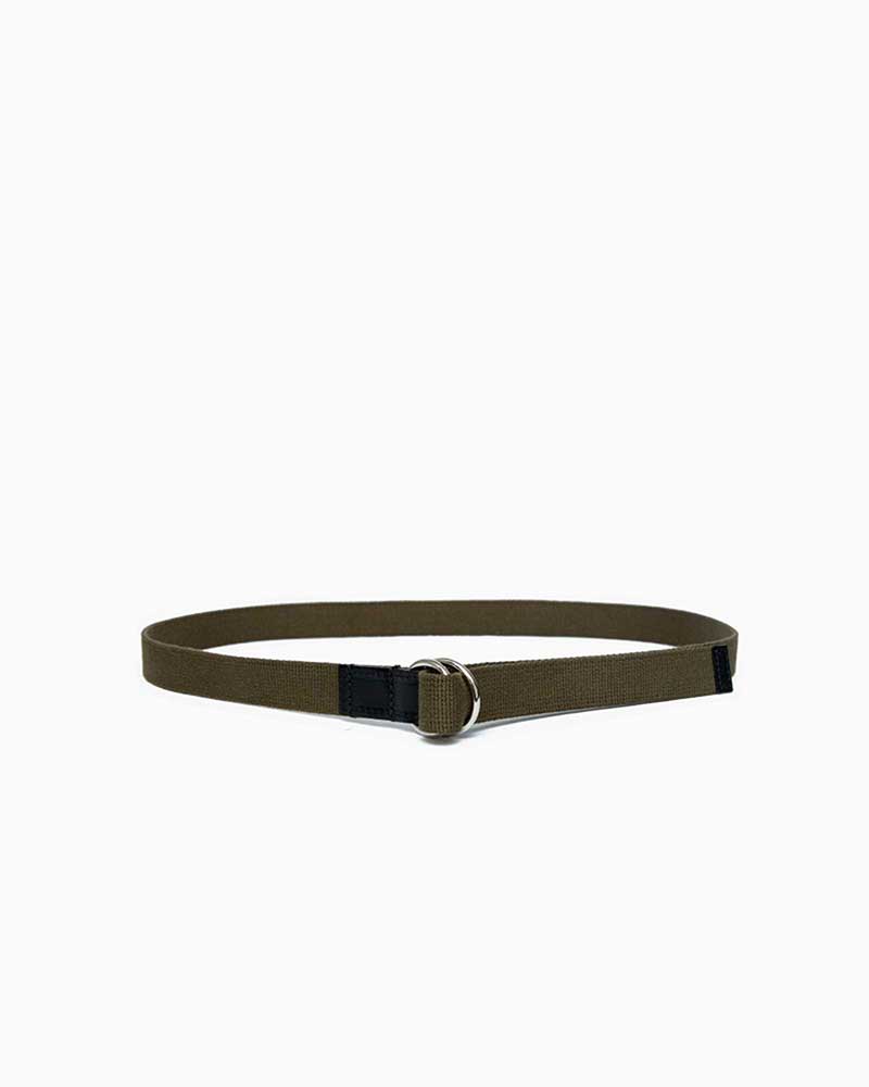べオーマレザーカンパニー【BEORMA LEATHER COMPANY】型番：B0195 25ｍｍ W RING WEBBING BELT（モス/ブラック)　ウェビングベルト　Wリング　25mm　コットン　ポリエステル　ブライドルレザー　牛革　男女兼用｜フレームショップ