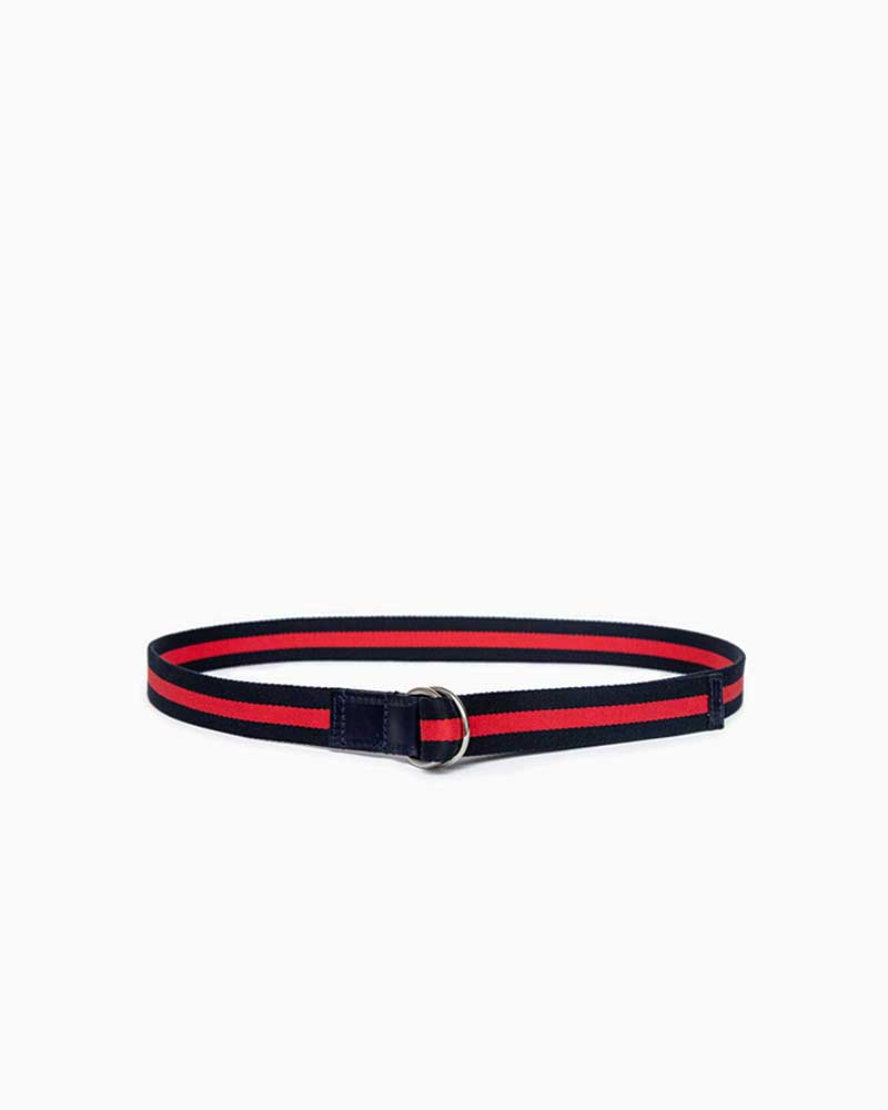べオーマレザーカンパニー【BEORMA LEATHER COMPANY】型番:B0196 30mm W RING WEBBING BELT(ネイビー/レッド) ウェビングベルト Wリング 30mm コットン ポリエステル ブライドルレザー 牛革 男女兼用|フレームショップ