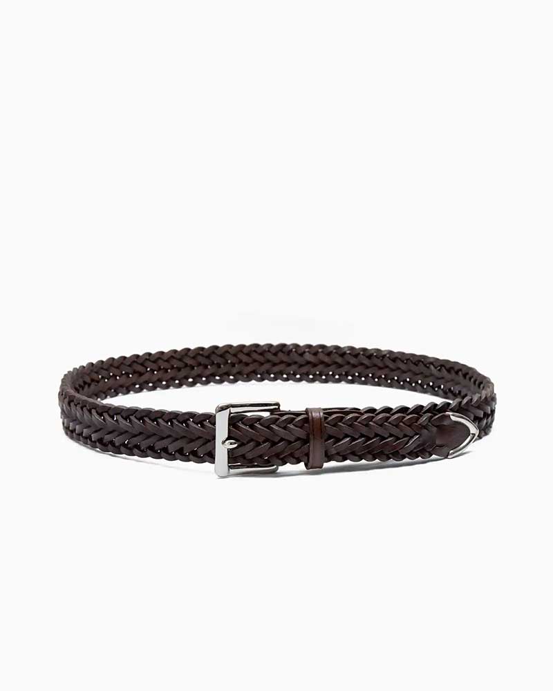 べオーマレザーカンパニー【BEORMA LEATHER COMPANY】 型番：P0300 PLAITED BELT WITH TIP（ダークブラウン)　メッシュベルト　ヘヴィーウエイトレザー　ヘリンボーン　34mm　カウハイド　牛革　男女兼用