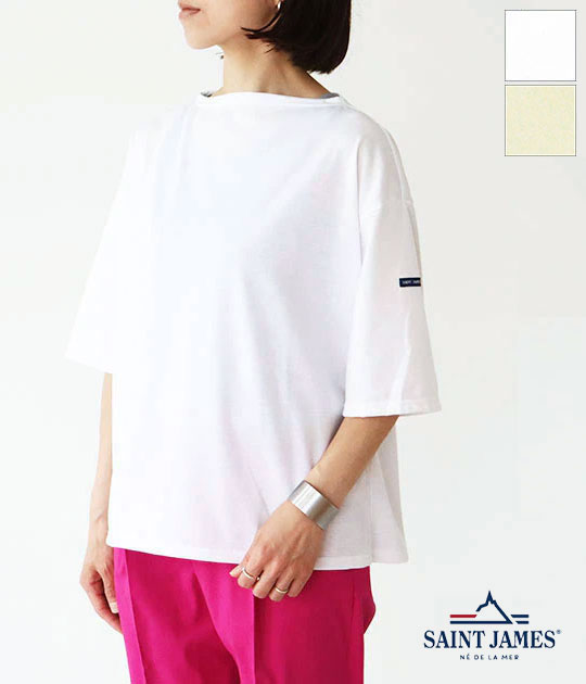 [SAINT JAMES]仙ジェームス PIRIAC TEELOOSE 舟艇のど首5分袖カットソー 21JC 8733 LEG U トップス-Tシャツ・カットソー