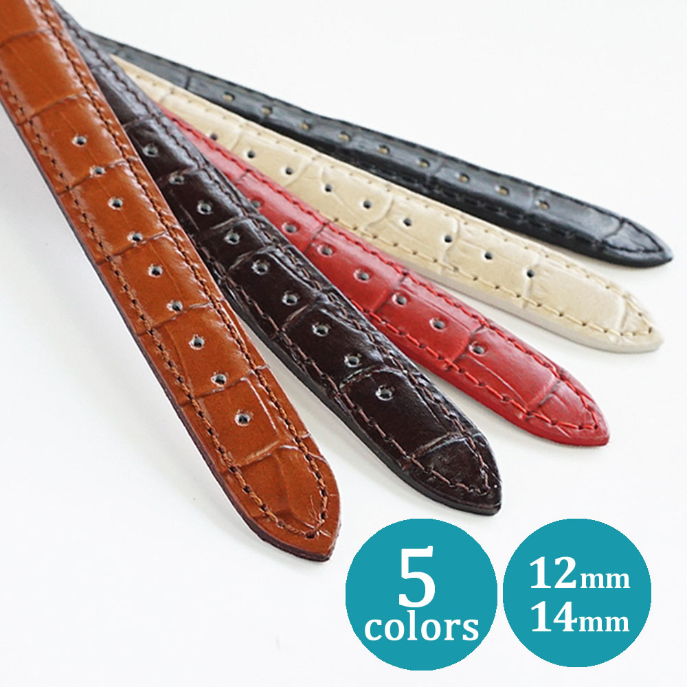 時計 ベルト 革 12mm 14mm ロング ロワール 腕時計ベルト バンド 時計ベルト 替えベルト 牛革 レザー クロコ型押し フランス 革ベルト 本革