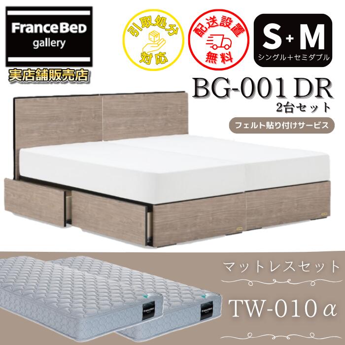 フランスベッド 臥榻一こまBG-001 DR手合いマットレスTW-010α付き添い人 シングル+空蝉ダブル2台仕掛ける【開梱精神的な統合築き上げる無料】納める付き添い人ベッドフレームシングル+空蝉ダブル S+M