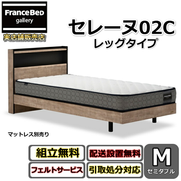 【在庫限り】フランスベッド ベッドフレーム セレーヌ 02C レッグタイプ 【搬入・開梱組立設置無料】75周年記念モデル すのこ床板 通気性抜群 コンセント付き USB付き 脚付きベッドフレーム