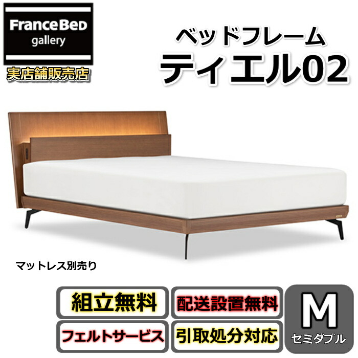 フランスベッド 臥榻一こま ティエル02【開梱精神的な統合築き上げる無料】レッグタイプ 空蝉ダブル今めかしいな脚付き添い人臥榻一こまLED点火装置・差し込み付き添い人