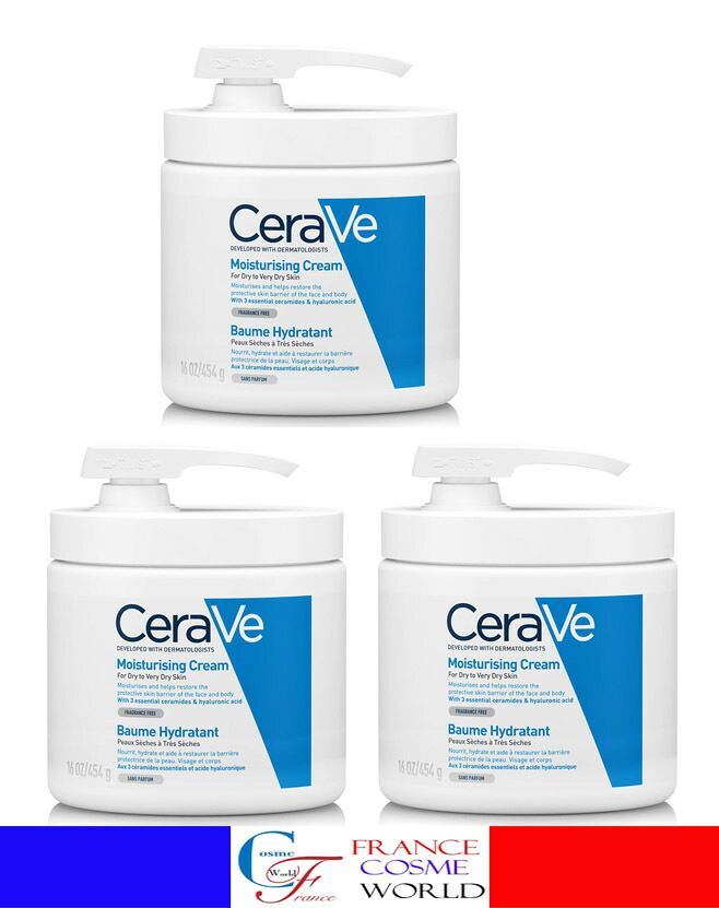 【正規品】セラヴィ CeraVe モイスチャライジング バーム 454mL 3個セット ポンプ付き 乾燥肌 超乾燥肌 潤い 海外直送品 送料無料 MOISTURISING CREME 454mL W/POMP
