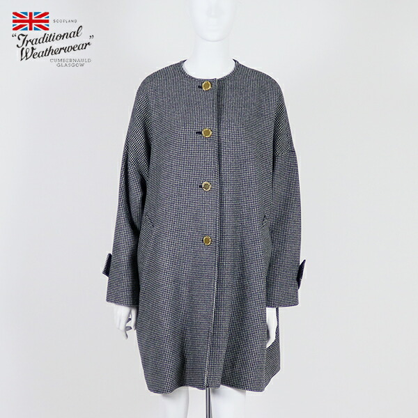 20%OFFクーポン対象 / トラディショナルウェザーウェアー Traditional Weatherwear / MALTON NO COLLAR マールトン ノーカラー メルトンジャケット / KGFCO0368MH BLACKHOUNDS TOOTH ブラックハウンドトゥース / コート / レディース / 2024秋冬｜Francis Bean【フランシスビーン】