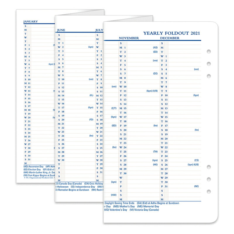 楽天市場 ポケットサイズ ナロー 変形サイズ リングタイプ用 6穴年間カレンダー 英語版 21年 フランクリン プランナー公式通販