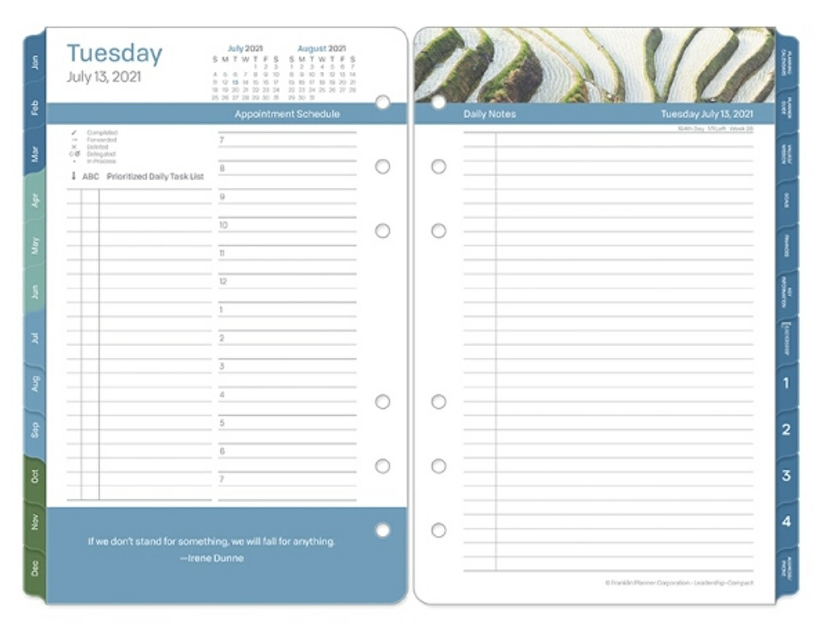 公式 コンパクトサイズ バイブルサイズ 幅広 リフィル 6穴 リーダーシップ デイリー リフィル 英語版 1日2ページ 21年7月始まり 12ヶ月 フランクリンプランナー 手帳 システム手帳 スケジュール帳 タイムマネジメント 時間管理 タスク管理 スケジュール管理 おすすめ