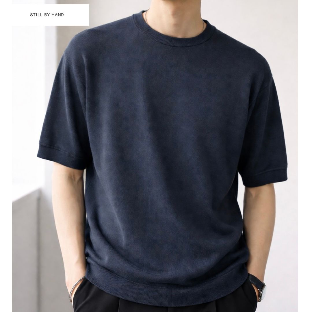 【ポイント5倍!!】STILL BY HAND スティルバイハンド サマーニット 半袖 Tシャツ/ KN02261 - TEAL BLUE 半袖ニットTシャツ Half sleeve knit t-shirt