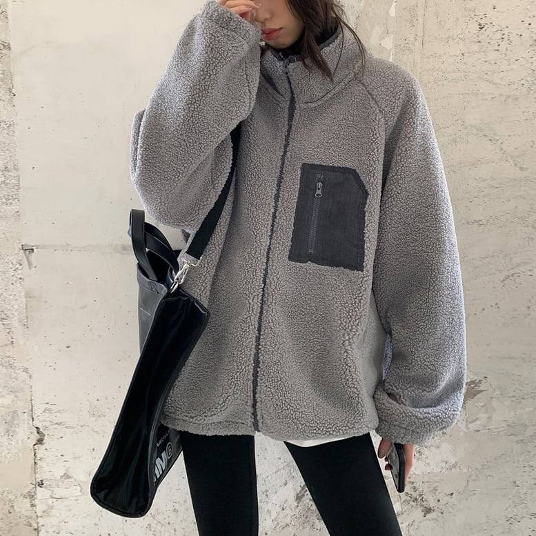 ビッグシルエット オーバーサイズ もこもこ ハイネック アウター ゆるもこボア ジャケット ジャンパー ボアブルゾン レディース