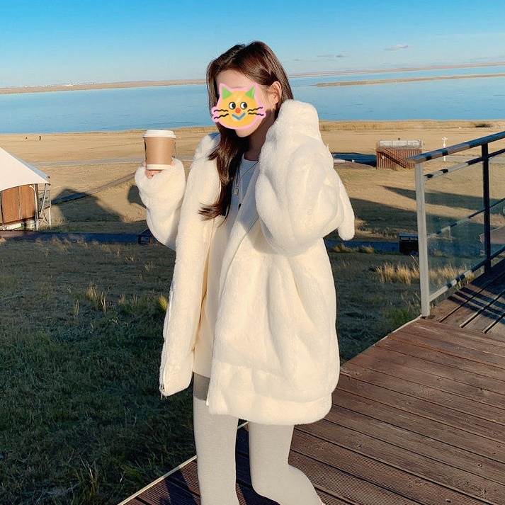 可愛らしい ボア 衣嚢 ジッパー ふっくら ふわふわ もこもこ ボンネット 長袖 前食い違い 毛革 レディース 厚地の外套 アウター 上衣