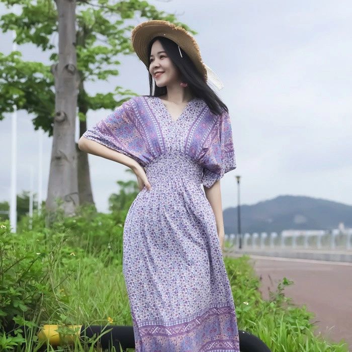 リゾートワンピースレディースサマードレスロングマキシ丈ワンピースバックシャンA生産ライン水泳着の上に着る服アロハ州沖縄旅する用成年者2