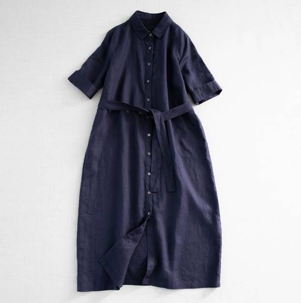 シャツワンピース Aラインワンピース ロング丈 半袖 POLO襟 大人可愛い シンプル カジュアル ガーリー 存在感 春 夏｜フラウ　店