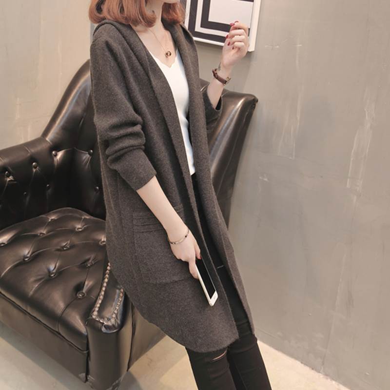 ガー ラフ かっこいい おしゃれ きれいめ 大人可愛い 前開き ストレート フード 長袖 ミディアム カーディガン ニット トップス