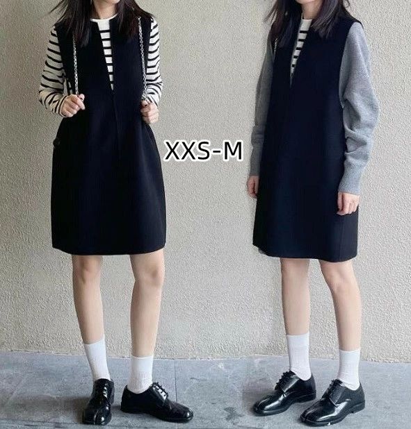 無地 アウター 大人可愛い 学生 重ね着 秋冬用 膝丈 ゆるシルエット 長袖Vネック ウール混ニットワンピース レディース メンズ