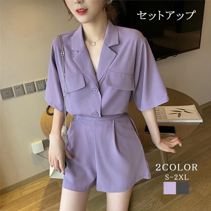 半袖シャツ ショートパンツ 2点セット 上下セット 体型カバー 着痩せ ゆったり 秋冬用 春夏用 オフィス通勤 フォーマルカジュア