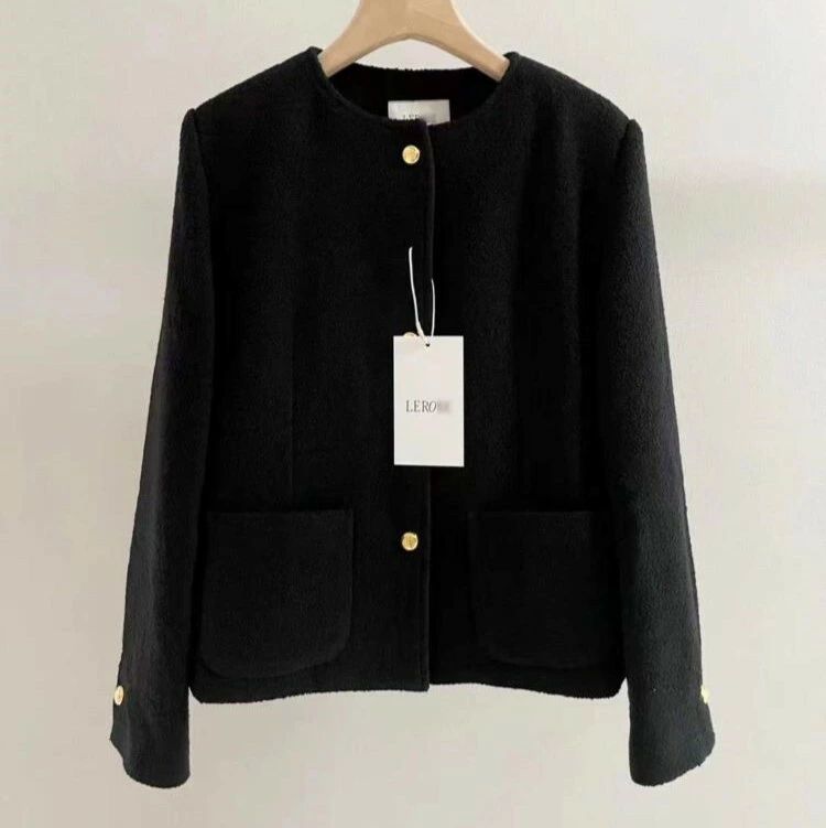 ウールジャケット おしゃれ 春服 コート アウター ツイード ビンテージ 無襟 お洒落 卒業式 エレガント