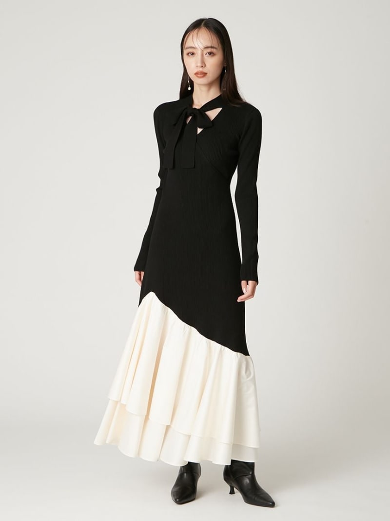 【SALE／50%OFF】カシュクールリブニットコンビワンピース FRAY I.D フレイ アイディー ワンピース・ドレス ワンピース ベージュ ブラック【RBA_E】【送料無料】[ Fashion]