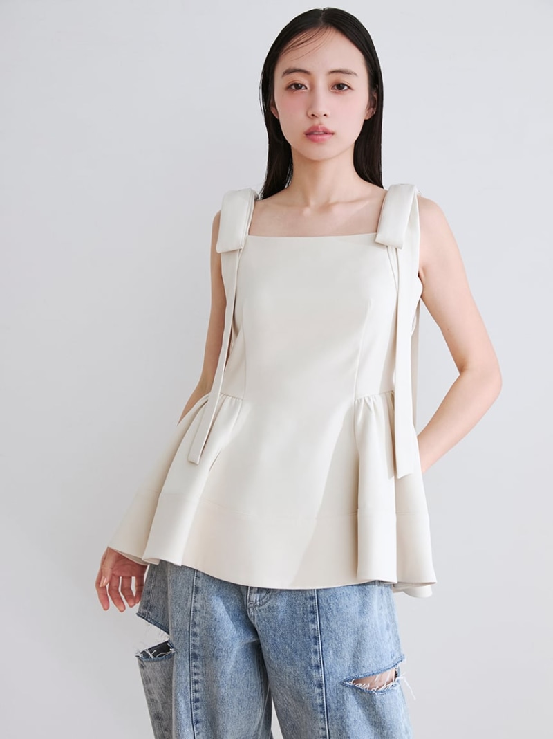 【WEB限定】リボンペプラムトップス/ウォッシャブル FRAY I.D フレイ アイディー トップス シャツ・ブラウス グレー【送料無料】[ Fashion]