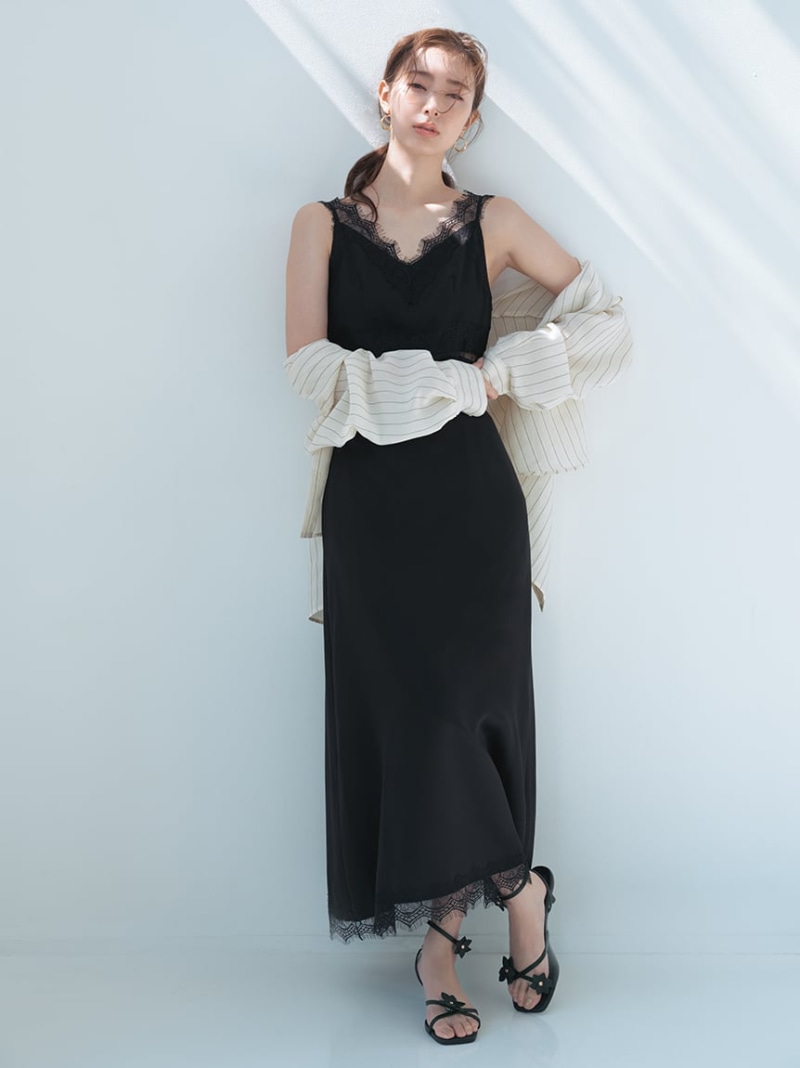 【SALE／50%OFF】サイドカッティングレーストリムキャミワンピース FRAY I.D フレイ アイディー ワンピース・ドレス ワンピース ブラック【RBA_E】【送料無料】[ Fashion]｜FRAY I.D／フレイアイディー