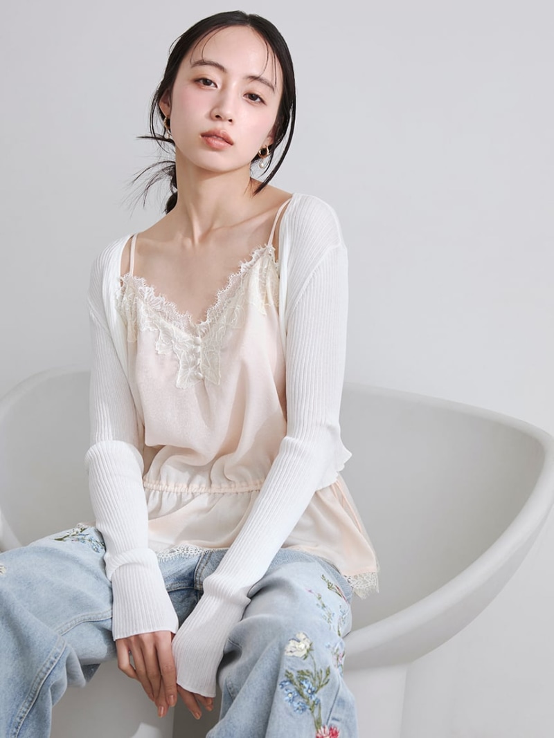 シルクコットンクロップドリブニットカーディガン FRAY I.D フレイ アイディー トップス ニット イエロー グリーン ブラック ホワイト【送料無料】[ Fashion]