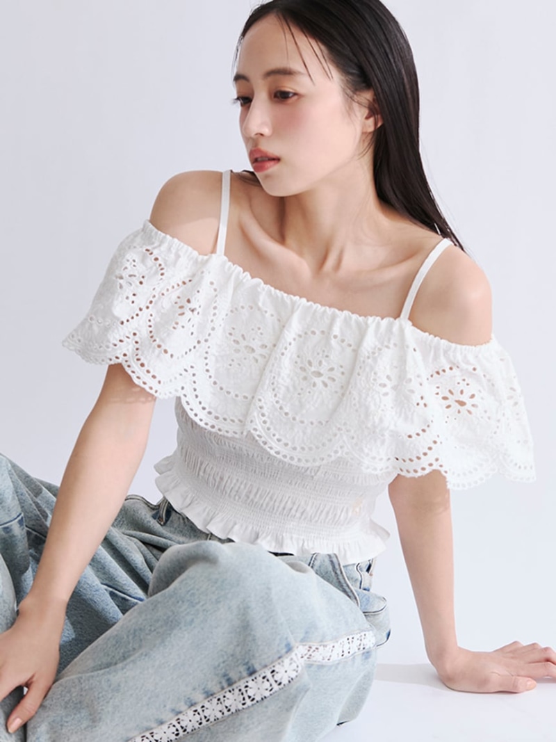オフショルダーレースブラウス FRAY I.D フレイ アイディー トップス シャツ・ブラウス ブラック ホワイト【送料無料】[ Fashion]