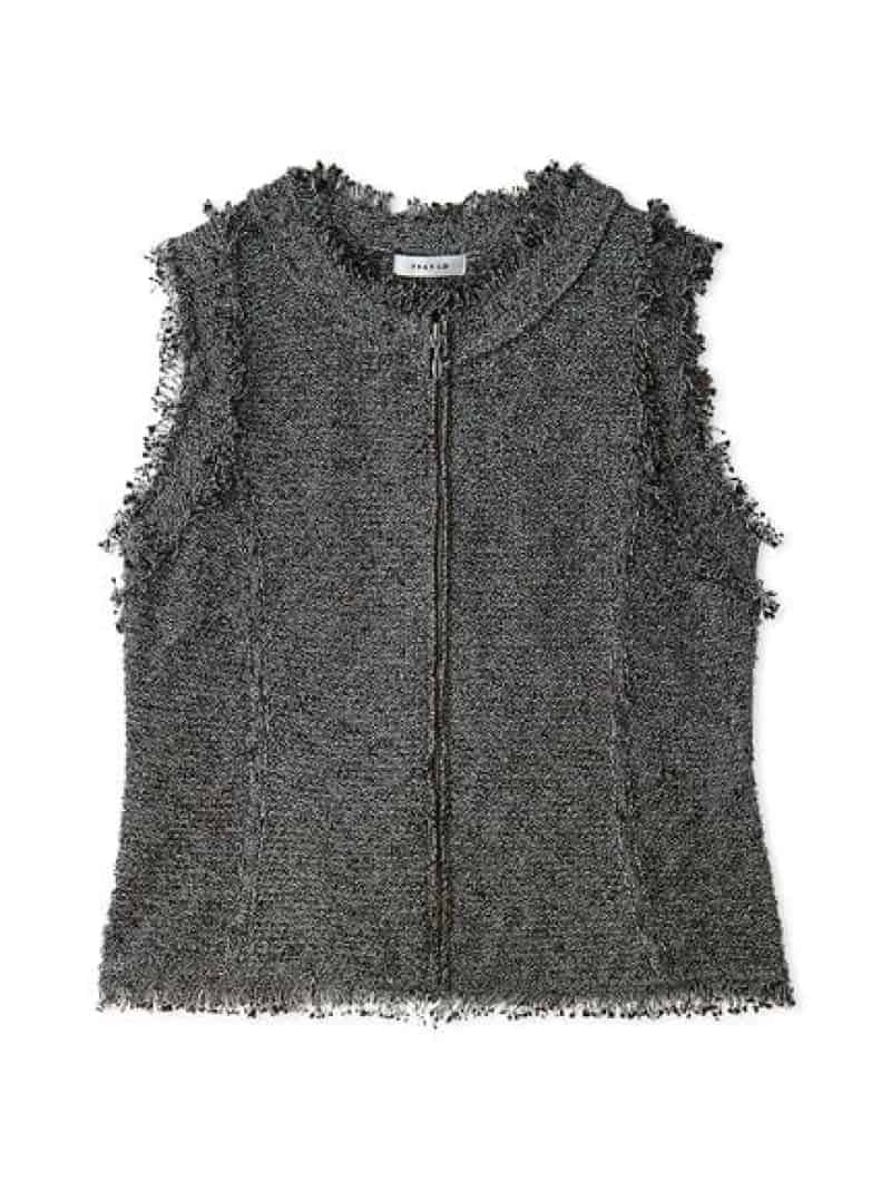 【SALE／50%OFF】ラメスラブヤーンジップニットジレ FRAY I.D フレイ アイディー トップス ニット ブラック グリーン ベージュ【RBA_E】【送料無料】[ Fashion]
