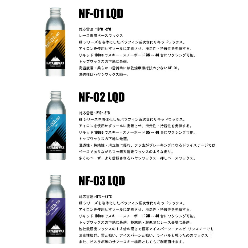 お試し価格！】 ハヤシワックス ベースワックス シリーズ セット リキットタイプ NF-01 NF-02 NF-03 SET WAX 液体ワックス  HAYASHI kataduke110ban.com